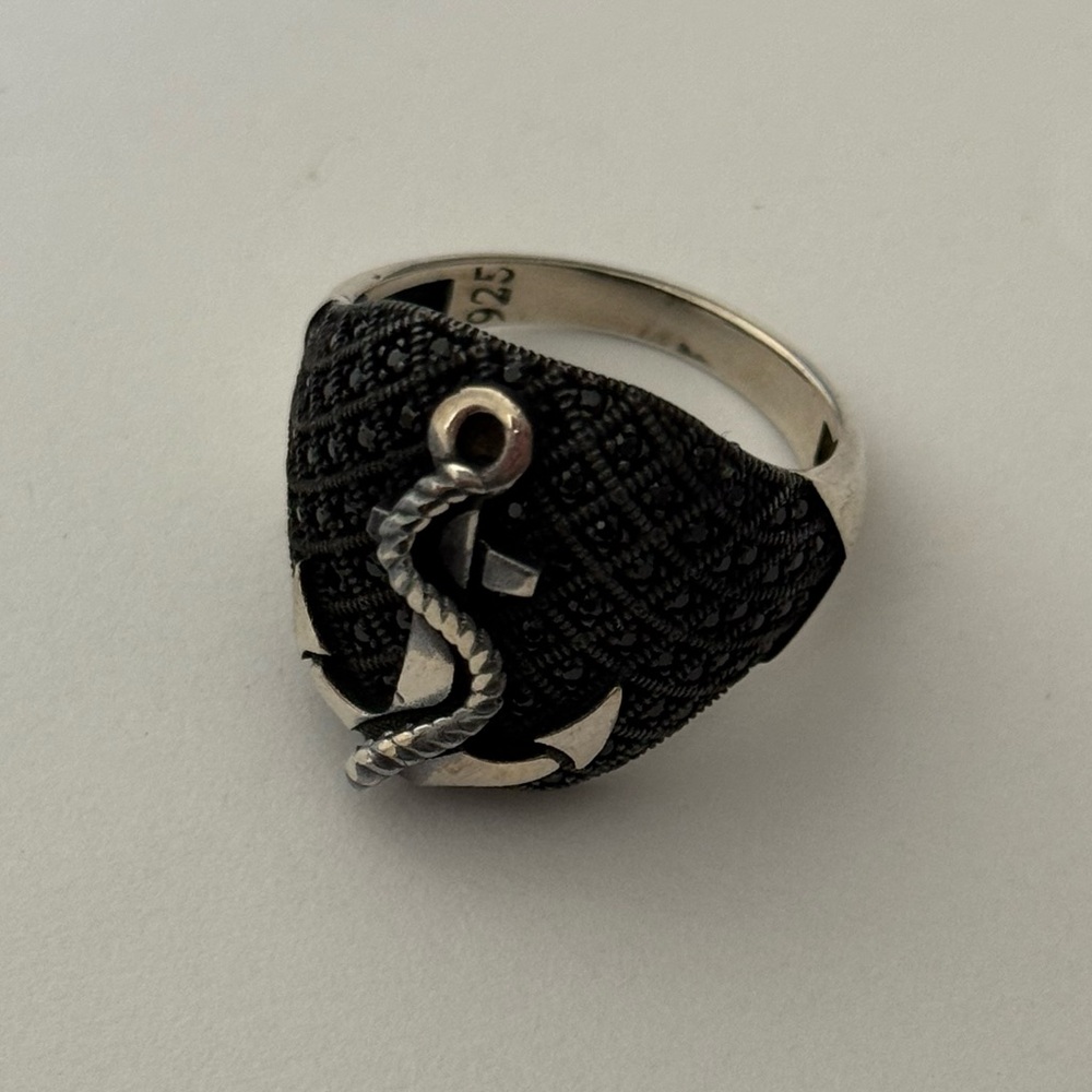 925 Silver Ring 11.5 size Nautical Pirate Sailor Rope Marine Mariner Anchor cz